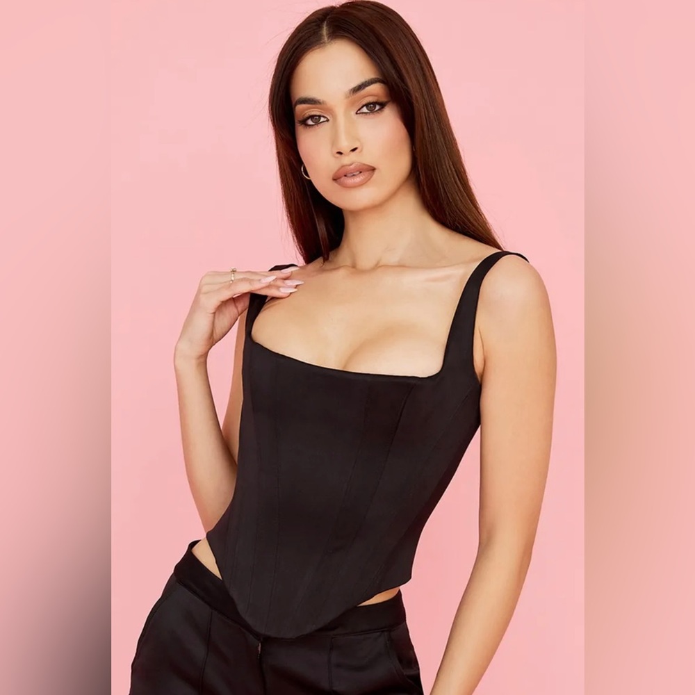HOUSE OF CB 'Rafa' Black Satin Longline Corset/Size XS-US 2-4